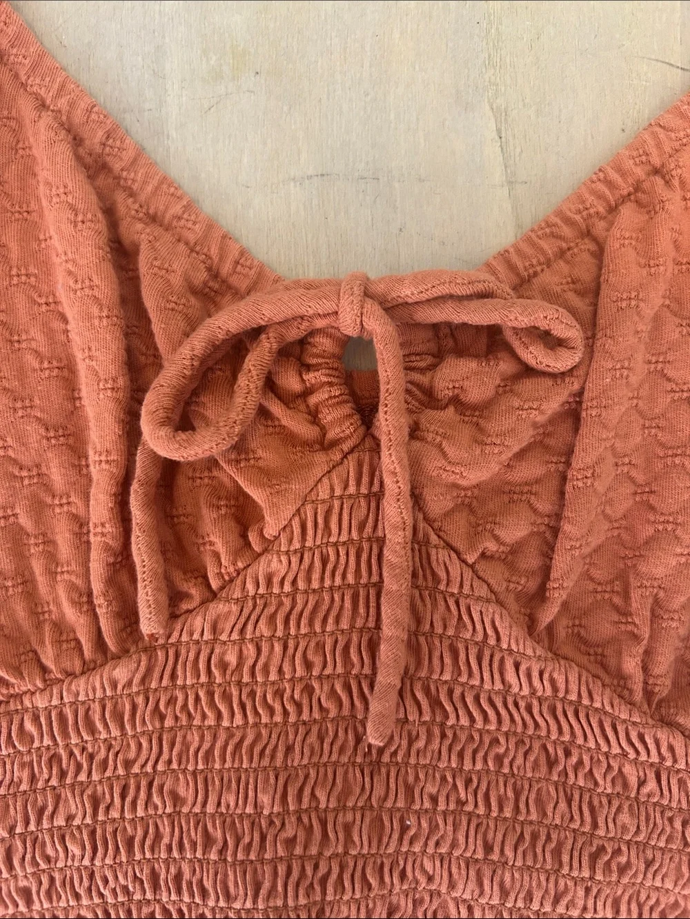 Billabong Rust Color Smocked Crop Top with Tie Front